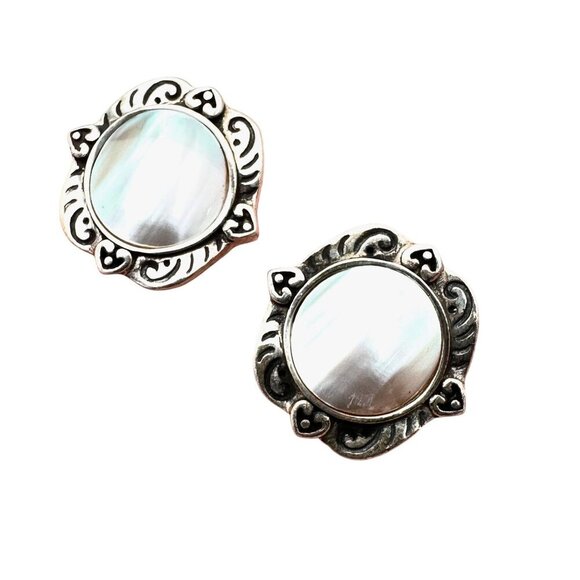 Indonesian Designer CNA Womans Earrings Sterling Silver Pearl Clip - Picture 2 of 5